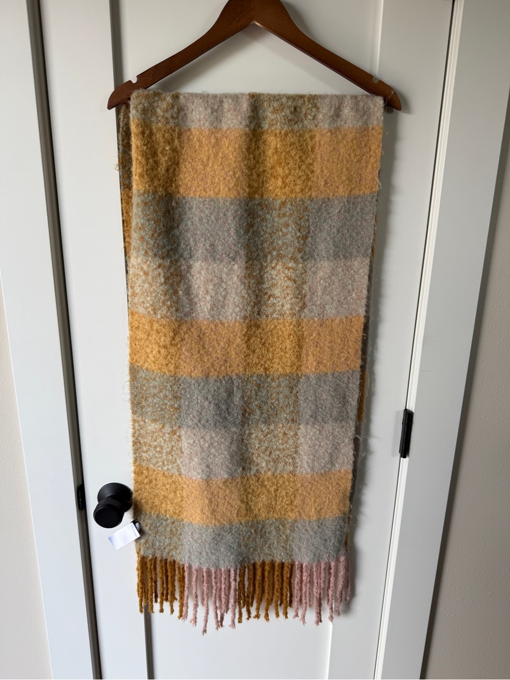 Madewell Scarf in Plaid Check Yellow Pink Blue - Picture 3 of 4